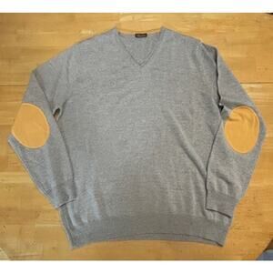 Stenstroms Thin Knit V-Neck Light Gray Mens Sweater 100% MERINO Size L
